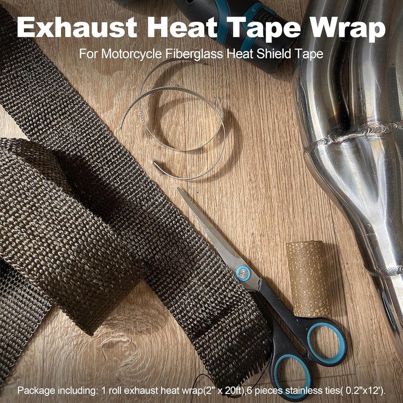 Toyitte Titanium Exhaust Heat Wrap, 2" x 20' Heat Shield Tape with Stainless Ties for Motorcycle - Image 2